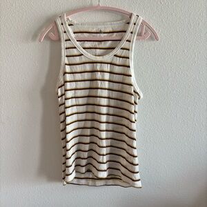 Aerie Waffle Knit Striped Cream Soft Full Length Tank Size XL